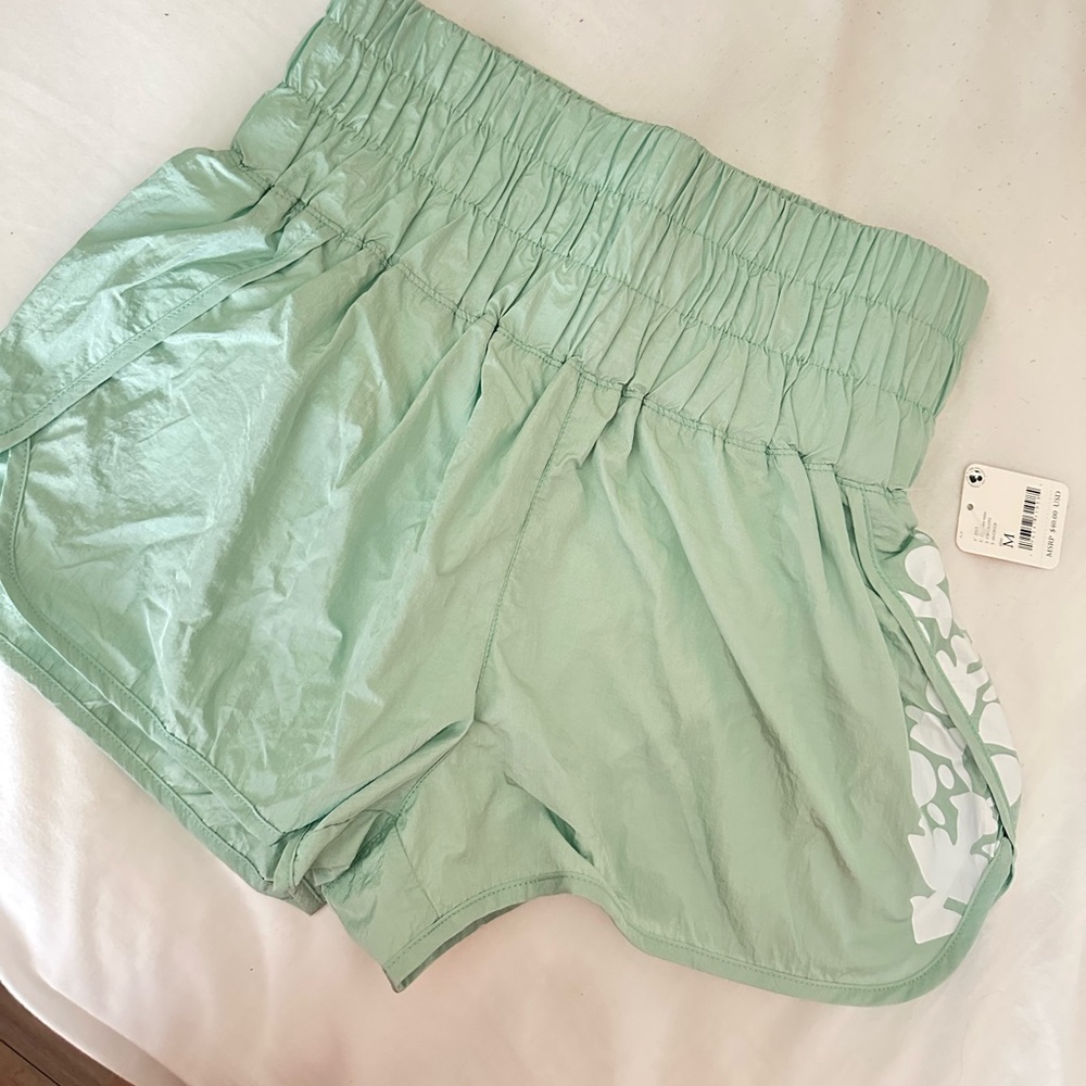 Free People FP Movement The Way Home Logo Shorts Turquoise Mint NEW Size M